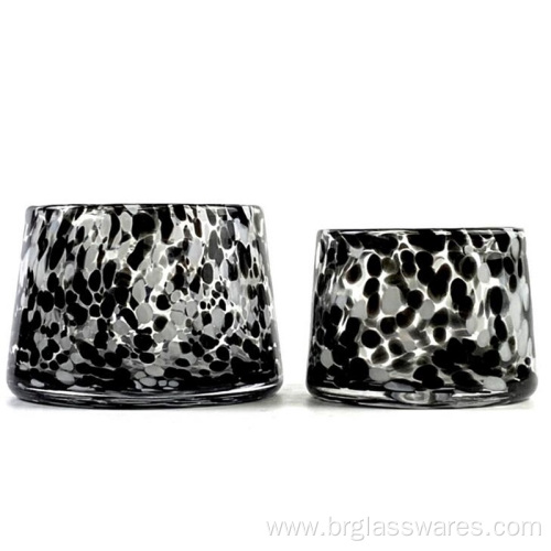 Swirled spots trapezoid shape glass candle jar